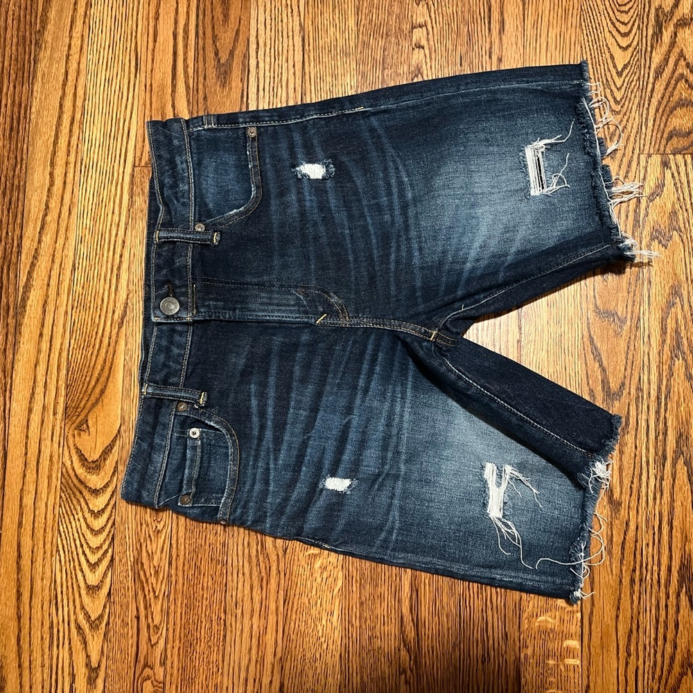 AE FLEX Stretch Dark Distressed Denim Shorts